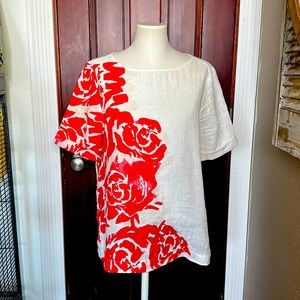 Chicos linen short sleeve floral blouse